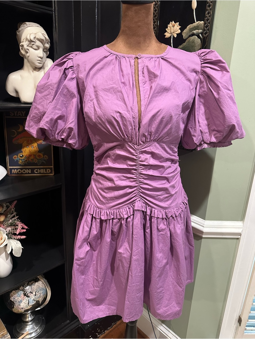 Karlie Purple Poplin Cinch‑Waist Dress – Size Medium